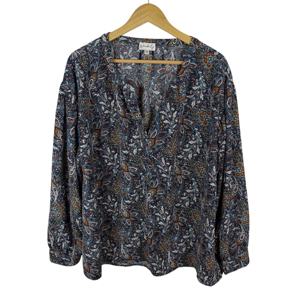 Wonderly Paisley Blouse‎ Size 1X Multicolor Boho Comfy Peasant Office Autumn